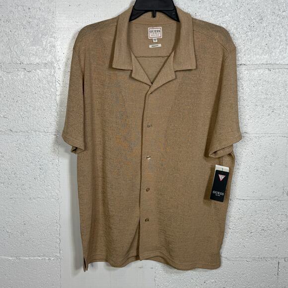 GUESS Men's Gauze Button-Front Camp Shirt  Neutral Sand Large $70 - Picture 1 of 8